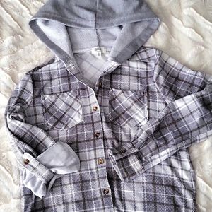 Youth S Plaid Flannel Button down Hoodie Shirt Top